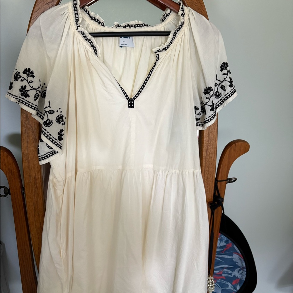 Old Navy Cream Dress with Black Floral Details